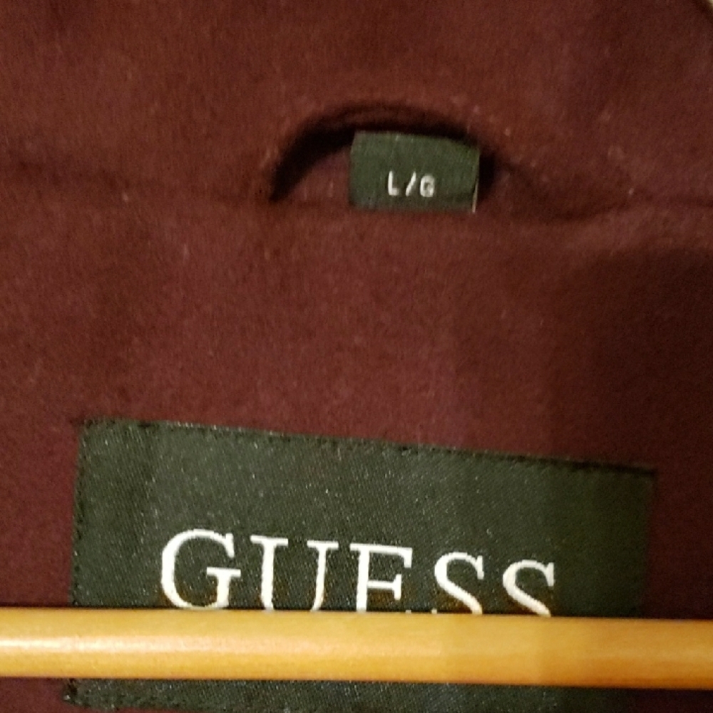 Guess Burgundy Deep Wine Wool Blend Trench Coat with Floral Lining Designer - Picture 2 of 11